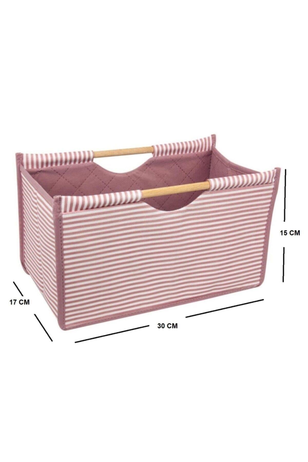 Tahta Saplı Düzenleyici Kutu Hurç Mini Boy 30x17x15 Cm - Pembe