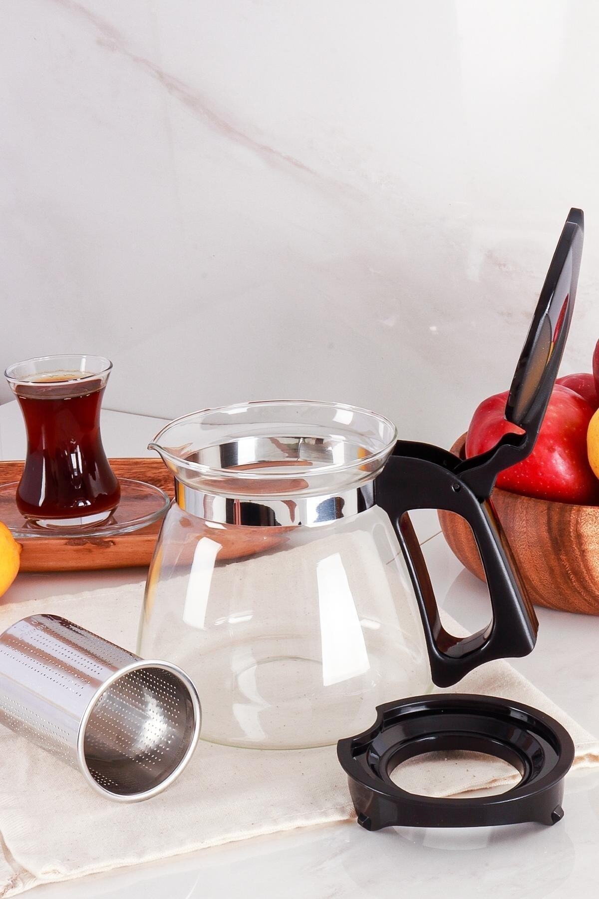 Siyah Süzgeçli Cam Demlik 1100 Ml