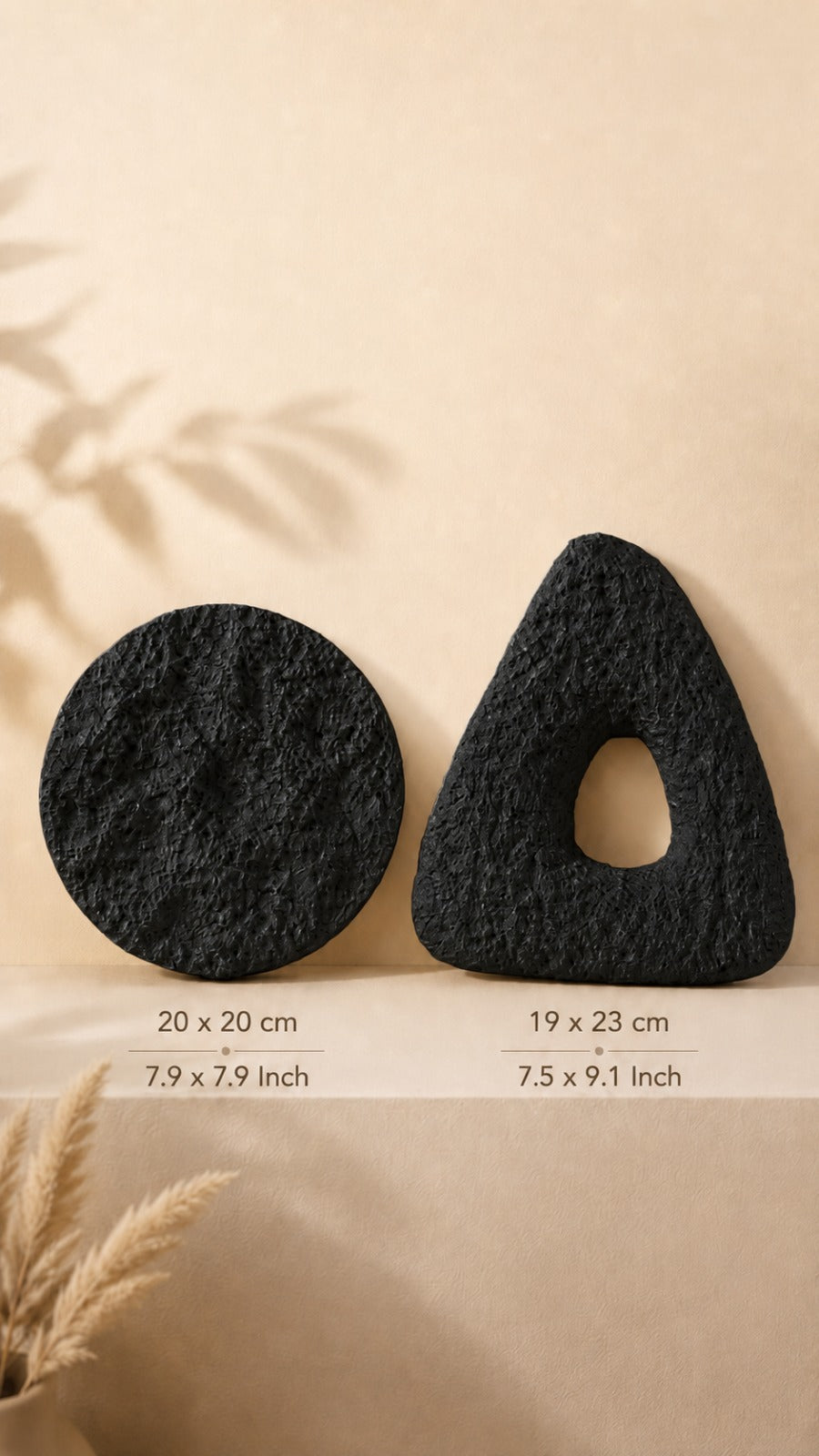 Modern Soyut Duvar Dekoru – Wabi Sabi Minimal Tasarım, Siyah Dekoratif Duvar Objesi, 2’li Set-Truzzo Antrasit