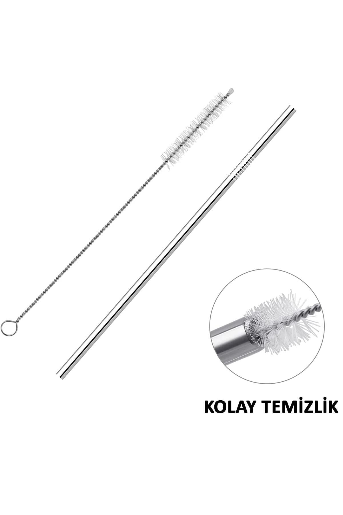 4'lü Çelik Pipet Seti 2 Adet Temizlik Fırçalı