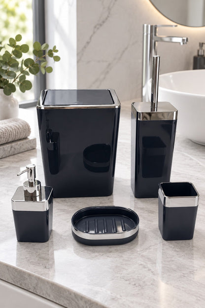 5'li Akrilik Banyo Seti Siyah-Gümüş