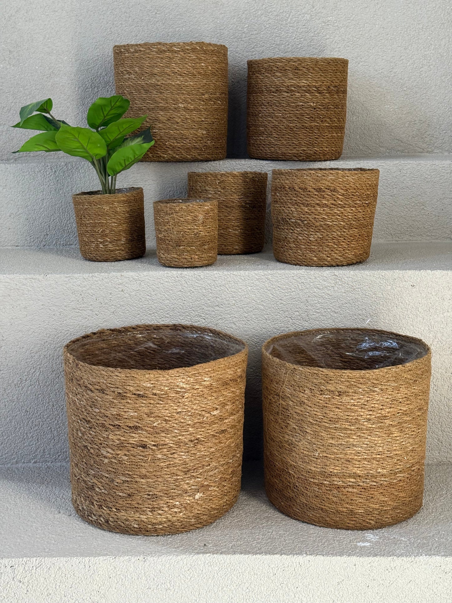 8'li Handmade Hasır Saksı Sepet Organizer Set
