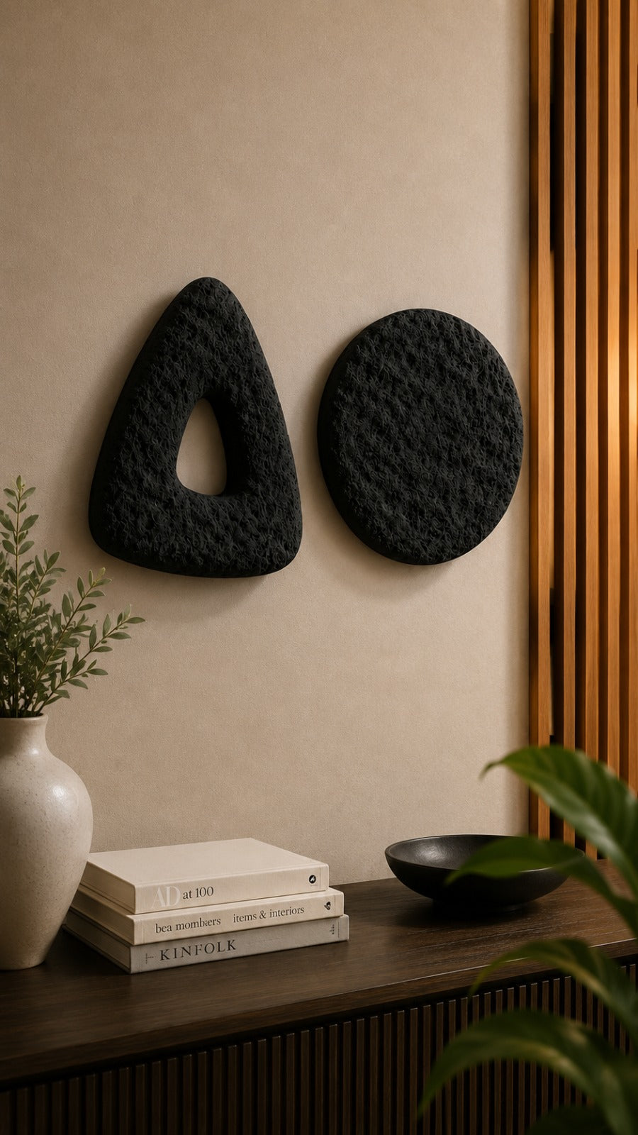 Modern Soyut Duvar Dekoru – Wabi Sabi Minimal Tasarım, Siyah Dekoratif Duvar Objesi, 2’li Set-Truzzo Antrasit