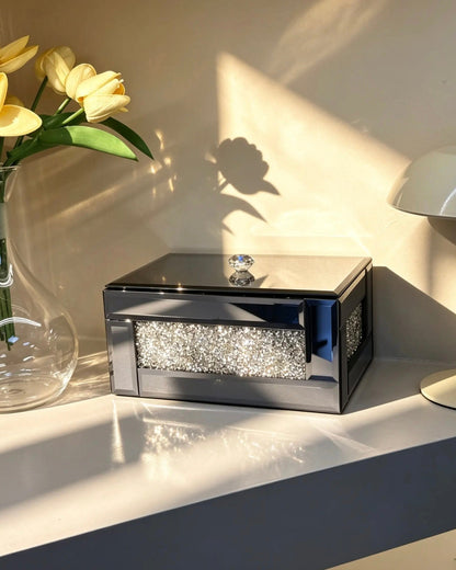 Diamond Aynalı Kristal Detaylı Takı Kutusu Füme KOD:2071