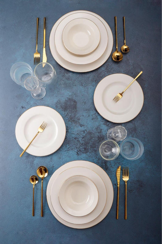 Altın Yaldız 24 Parça 6 Kişilik Bone China Porselen Yemek Takımı