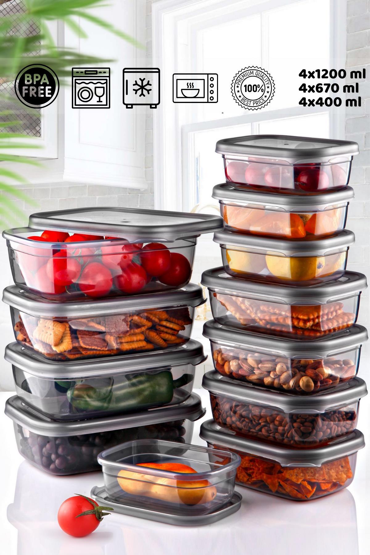 12'li Lux Saklama Kabı Seti - Kahvaltı Buzdolabı Kabı Seti (400ML-670ML-1200ML)