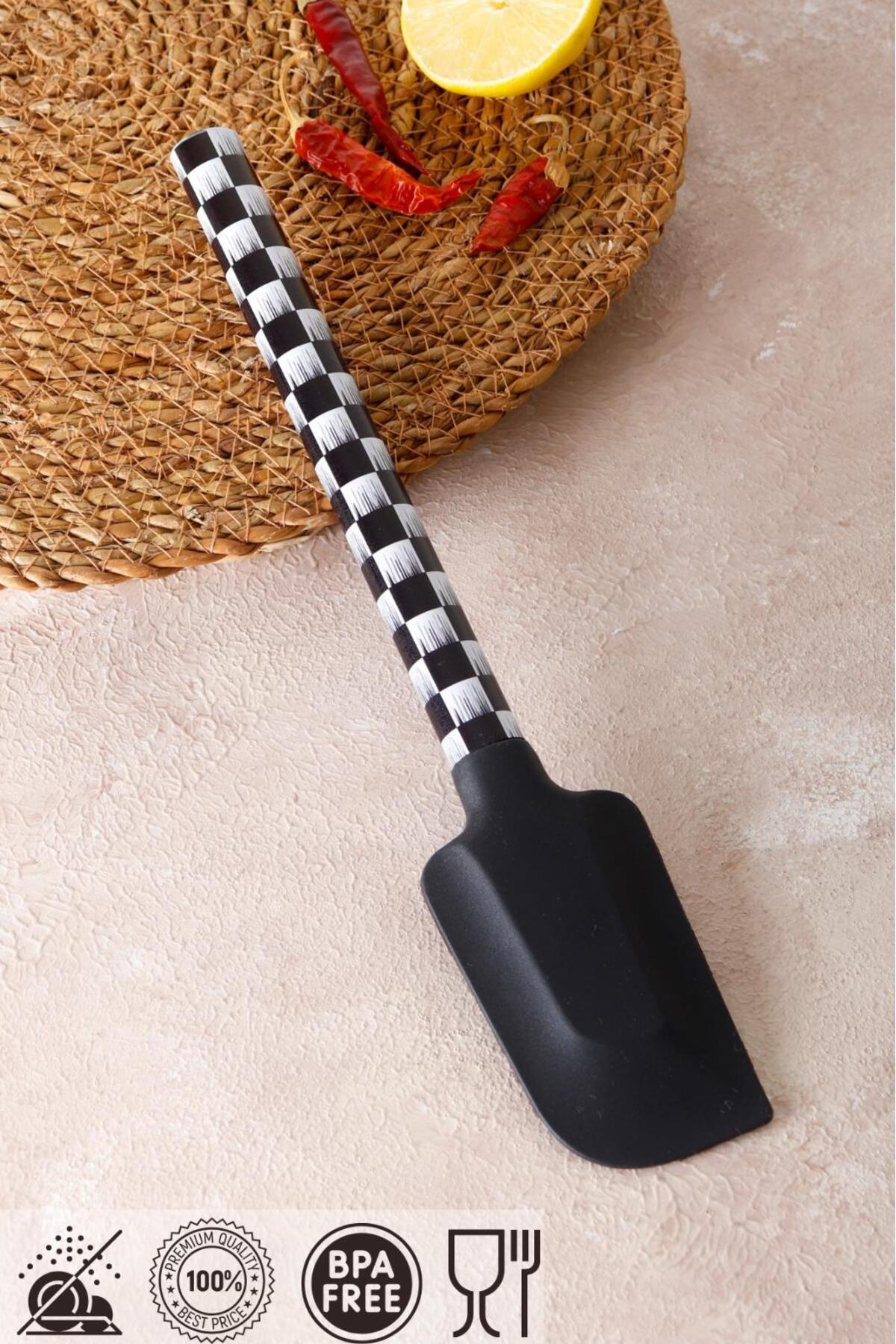 1 Adet Siyah Dama Silikon Uçlu Yan Spatula - Yanmaz Yapışmaz