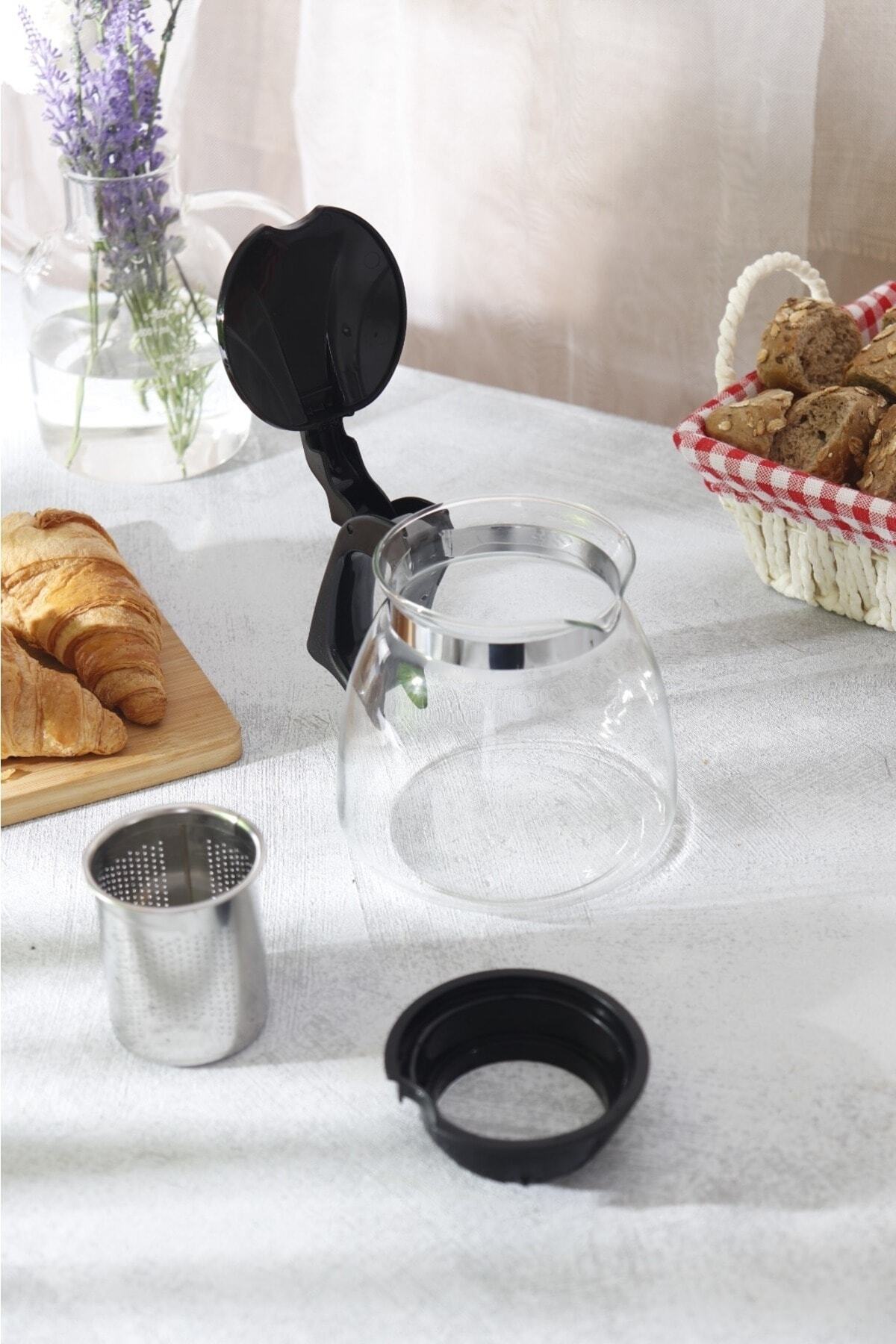 Siyah Süzgeçli Cam Demlik 1100 Ml
