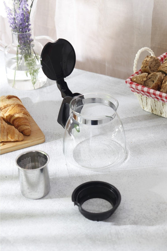 Siyah Süzgeçli Cam Demlik 1100 Ml