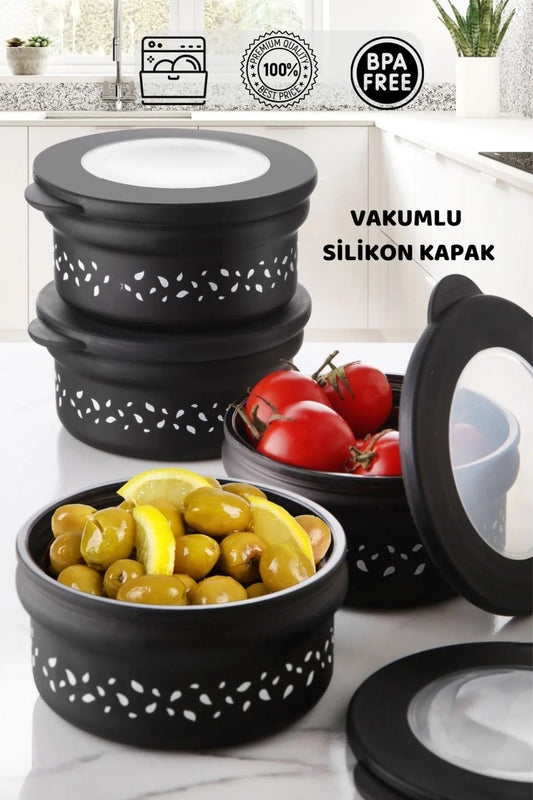 4 Adet Vakumlu Kapak Cam Saklama Kabı - Cam Kahvaltı Seti