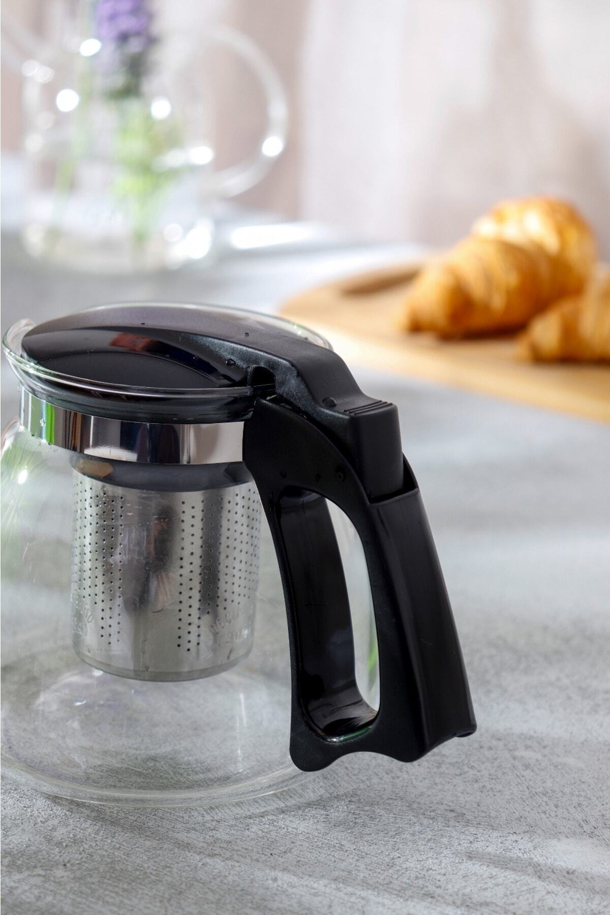 Siyah Süzgeçli Cam Demlik 1100 Ml