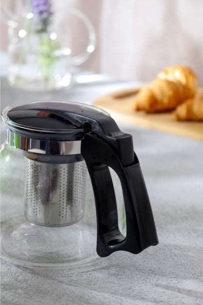 Siyah Süzgeçli Cam Demlik 1100 Ml