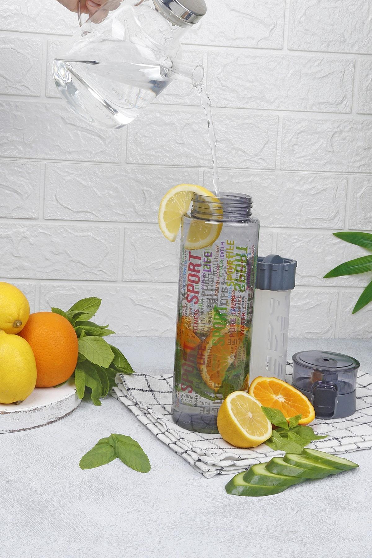 2 Adet Desenli Kilitli Kendiliğinden Süzgeçli Kolay Taşınabilir Detoks Sporcu Diyet Matarası 800 ML - Renkli