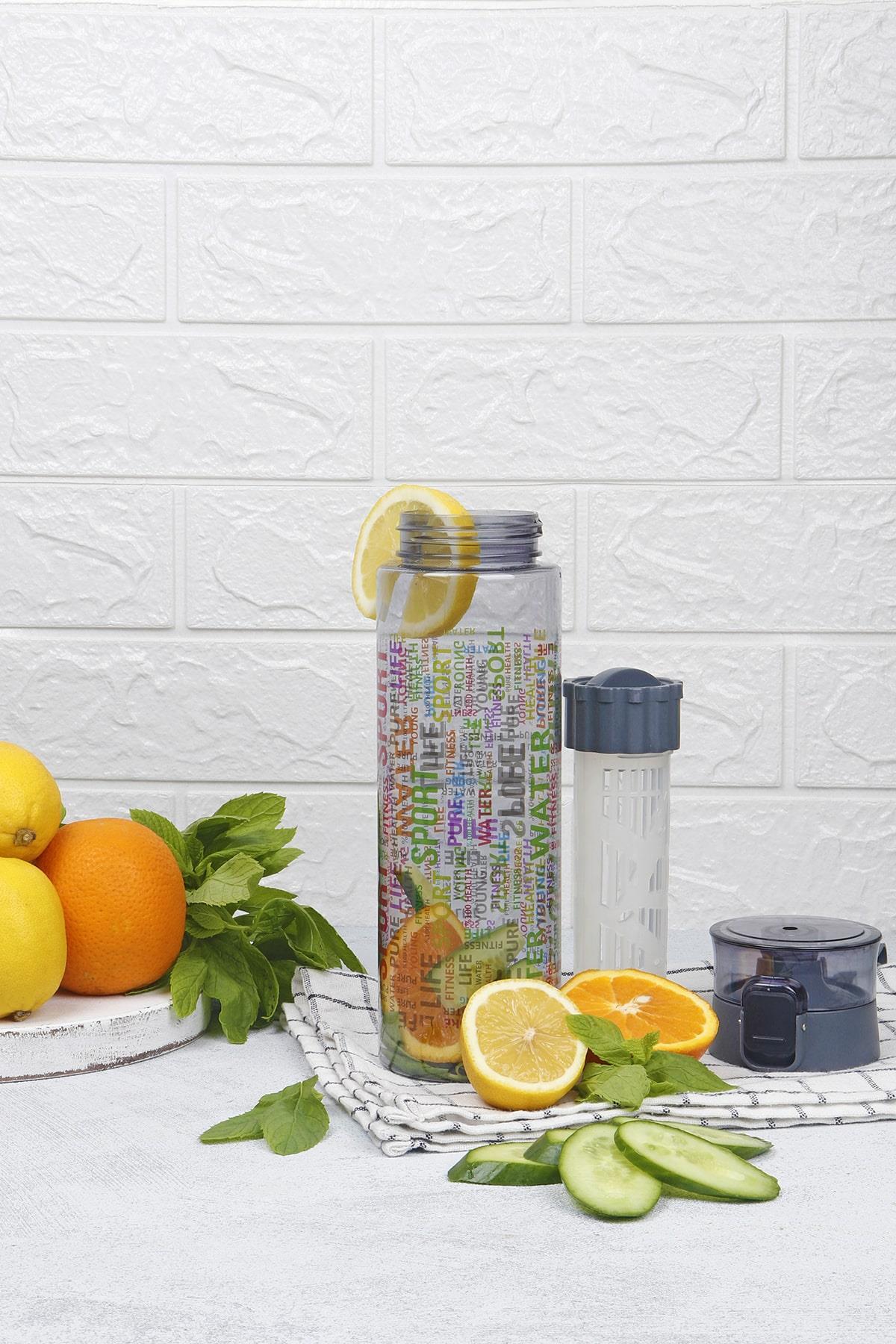 2 Adet Desenli Kilitli Kendiliğinden Süzgeçli Kolay Taşınabilir Detoks Sporcu Diyet Matarası 800 ML - Renkli