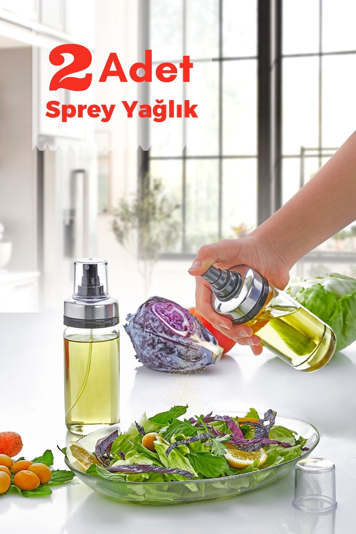 2’li Premium Metal Kapak Sprey Yağlık - Airfryer Sprey Yağlık - 245cc