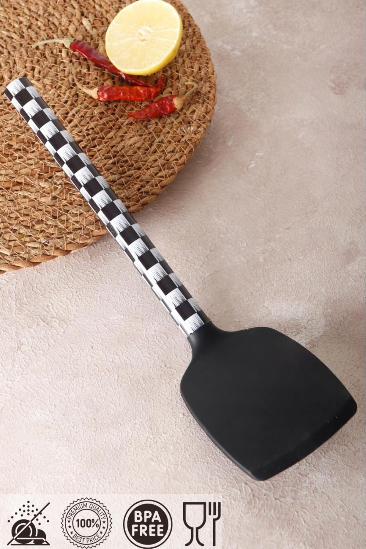 1 Adet Siyah Dama Silikon Uçlu Spatula - Yanmaz Yapışmaz