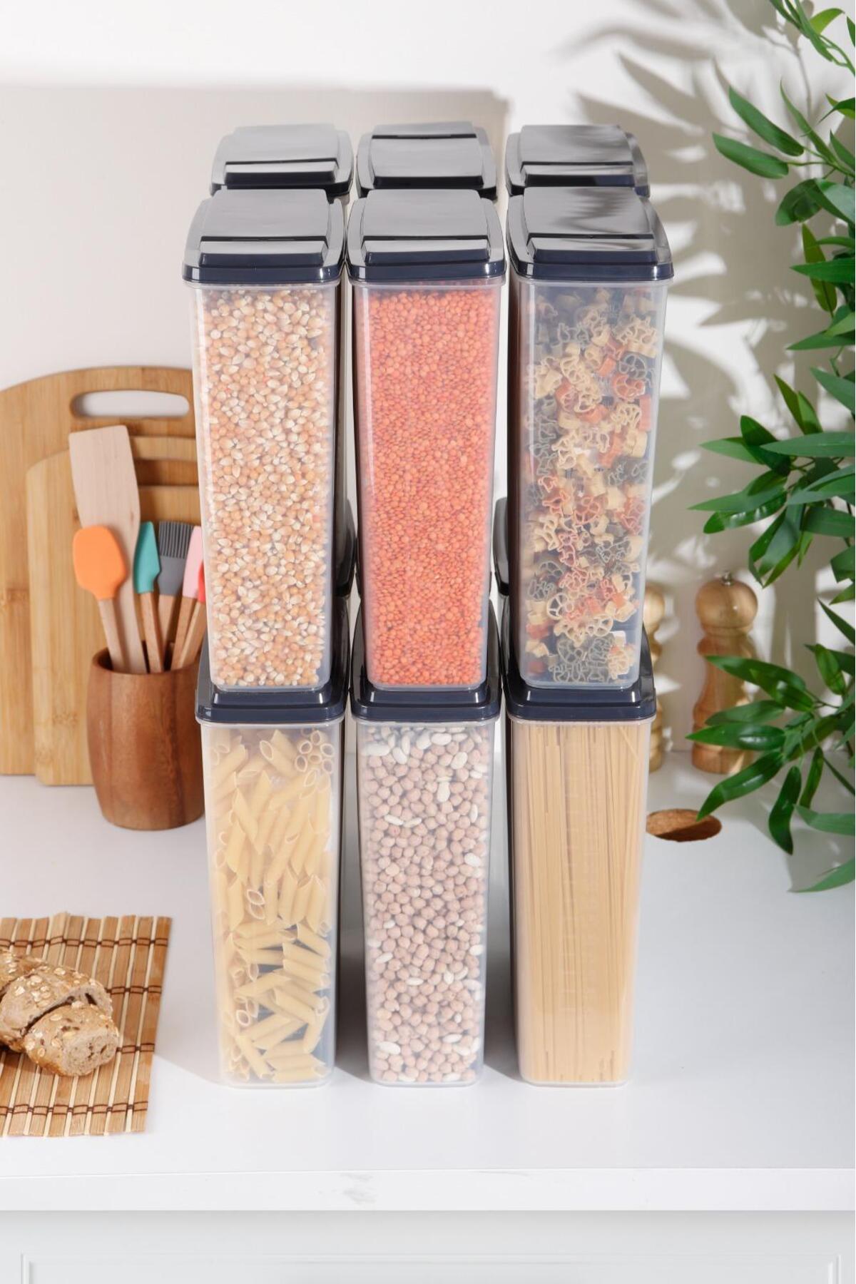 Şeffaf 12'li Set 4 Lt Çift Kapaklı Ölçülü Erzak Saklama Kabı (12X4000ML)