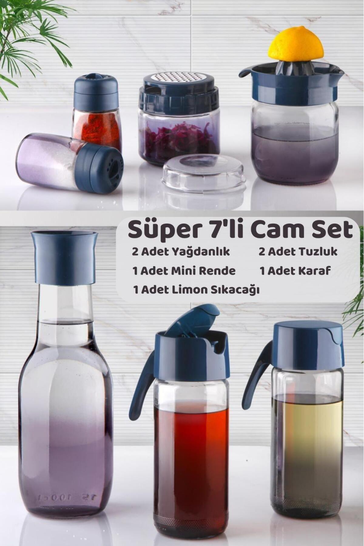 Lacivert Rainbow 7 Parça Mutfak Seti – Karaf Sürahi Yağlık Rende Limon Sıkacağı Tuzluk