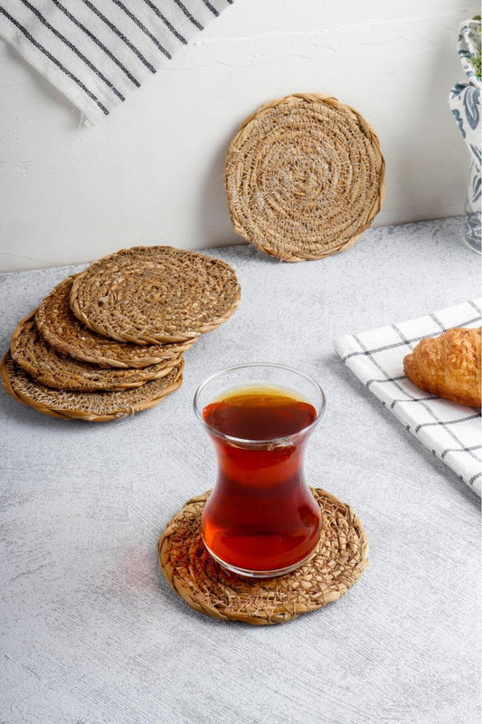 6 Adet El Yapımı Hasır Bardak Altlığı Fincan Çay Kupa Altlığı – Yuvarlak Bardak Altlığı