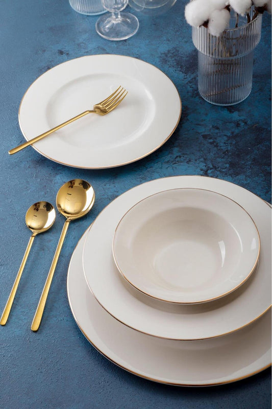 Altın Yaldız 24 Parça 6 Kişilik Bone China Porselen Yemek Takımı