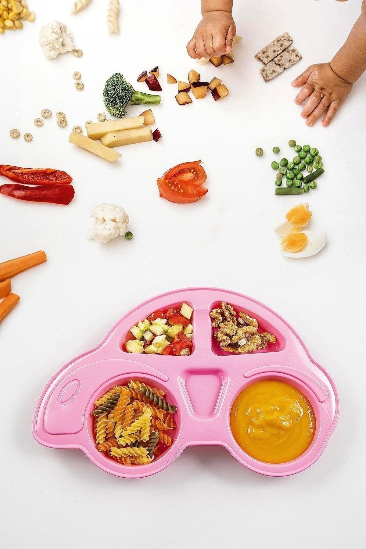 Araba Figürlü Bölmeli Bebek Mama Tabağı - Pembe