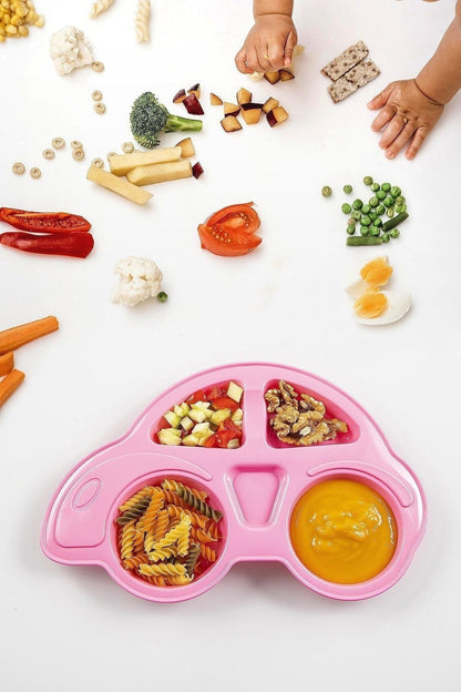 Araba Figürlü Bölmeli Bebek Mama Tabağı - Pembe