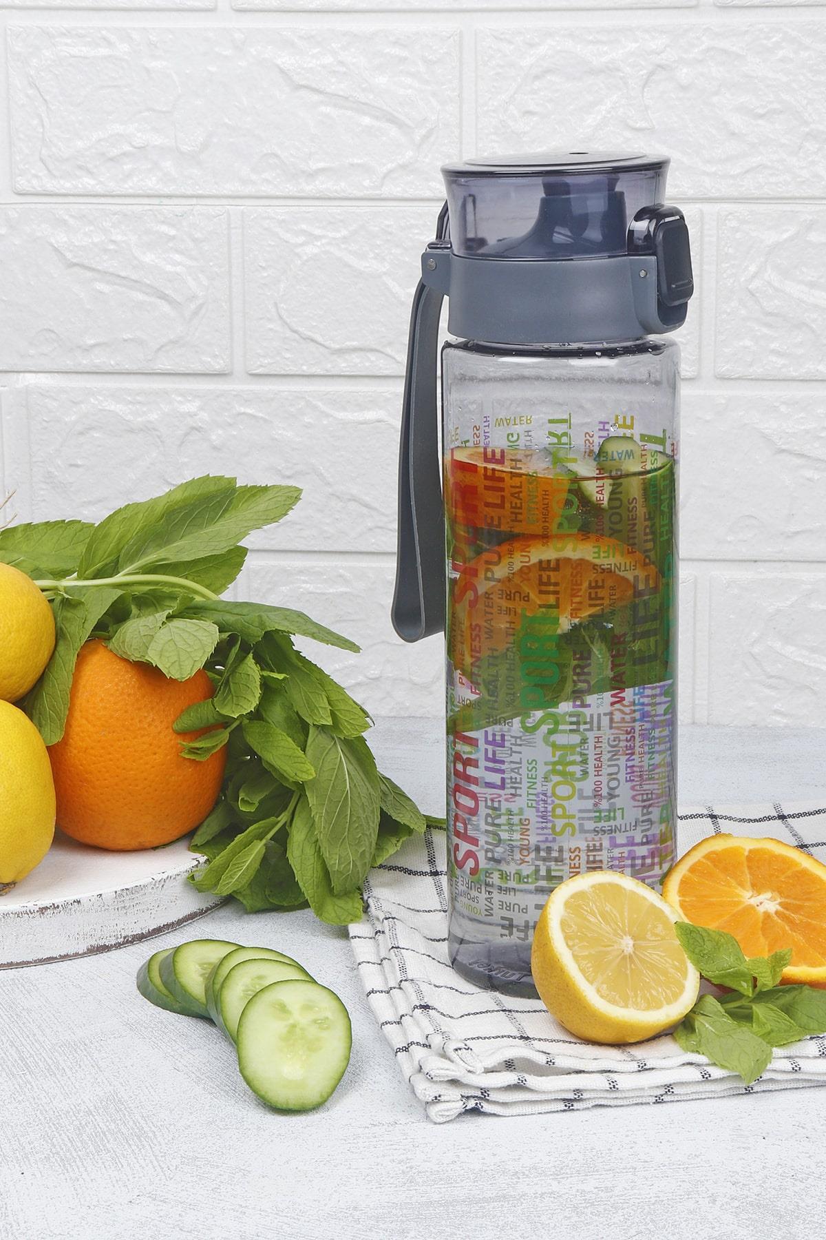 1 Adet Desenli Kilitli Kendiliğinden Süzgeçli Kolay Taşınabilir Detoks Sporcu Diyet Matarası 800 ML - Renkli