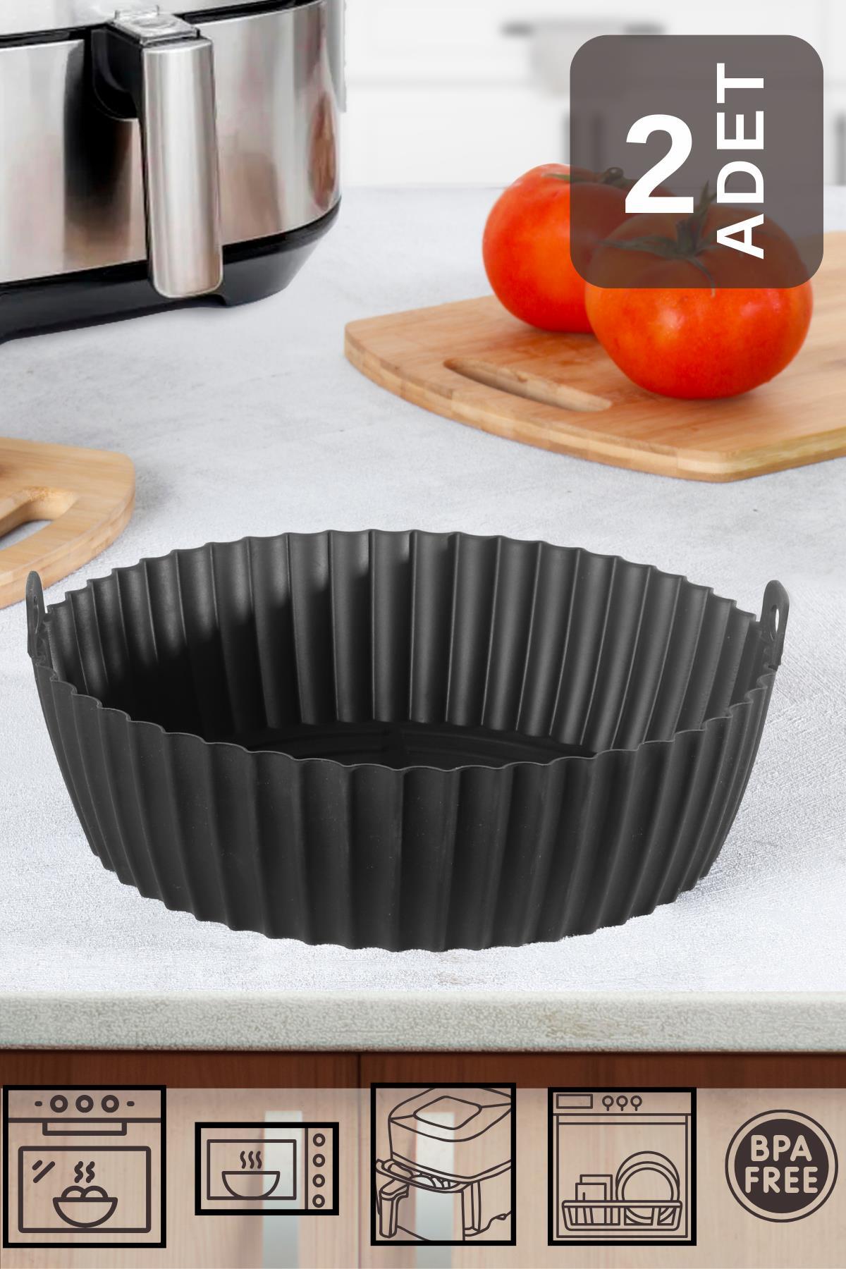 2 Adet Silikon Air Fryer Pişirme Kabı Ithal - Tüm Cihazlara Uyumlu - Siyah