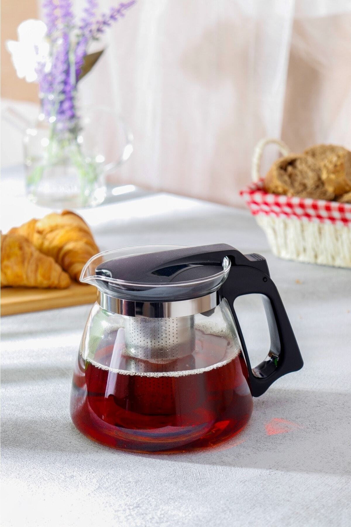Siyah Süzgeçli Cam Demlik 1100 Ml