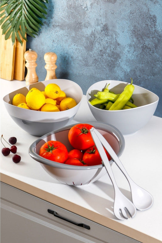 5 Parça Kase Ve Süzgeç Seti - Salata Sunum Seti Gri