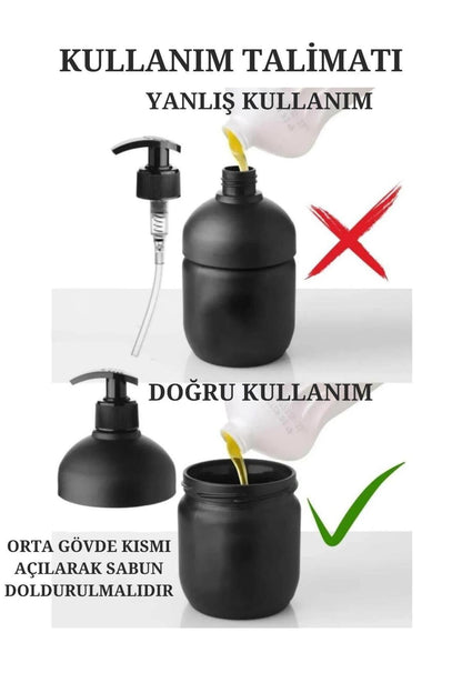 Ahşap Standlı 2’li Siyah Sıvı Sabunluk Seti – El Ve Bulaşık