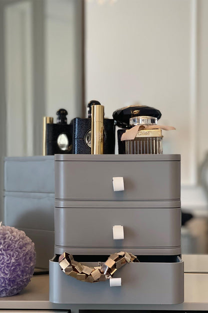 Nivabox 3'lü Takı, Makyaj Ve Kozmetik Düzenleyici Çekmece, Ofis Masa Düzenleyici, Gri