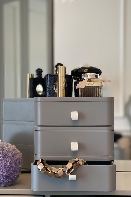 Nivabox 3'lü Takı, Makyaj Ve Kozmetik Düzenleyici Çekmece, Ofis Masa Düzenleyici, Gri