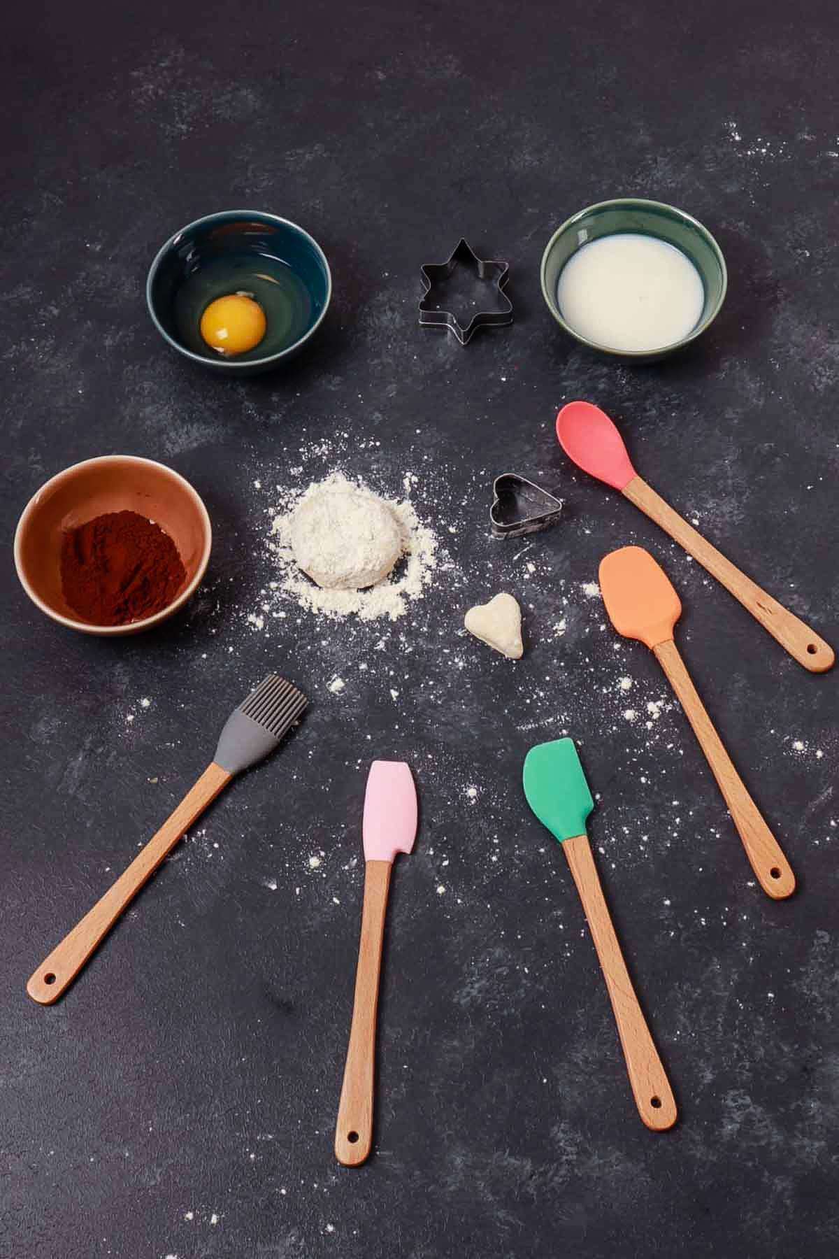 5 Parça Mini Silikon Spatula Kaşık Fırça Seti - High Quality - Bambu Saplı