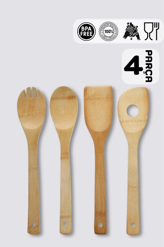 4 Parça Ahşap Servis Seti – Kaşık Spatula Seti