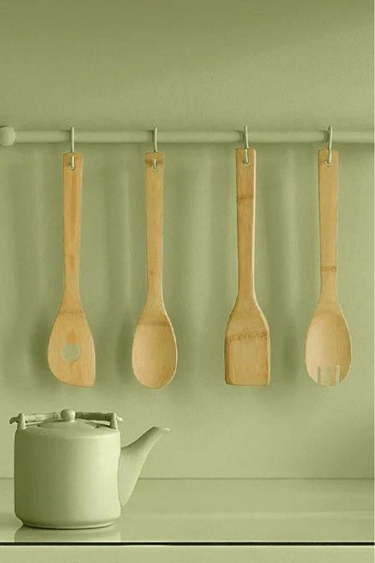4 Parça Ahşap Servis Seti – Kaşık Spatula Seti