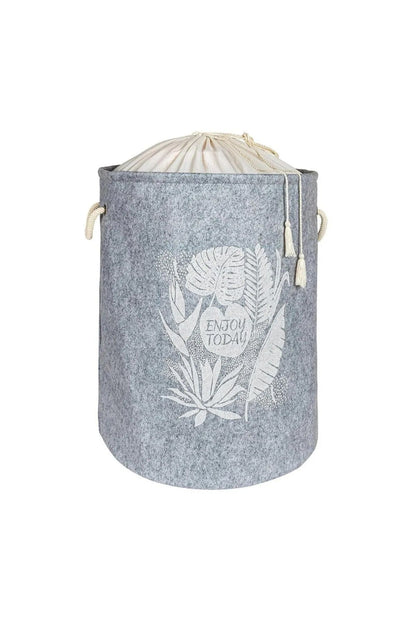Keçe Torbalı Yuvarlak Sepet - Çok Amaçlı Kirli Çamaşır Sepeti Organizer Hurç 50X35 cm