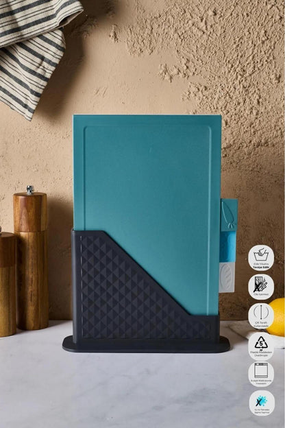 Forest 4 Parça Standlı Kesme Tahtası Seti - Sebze, Et Ve Ekmek Farklı Renk Tasarım