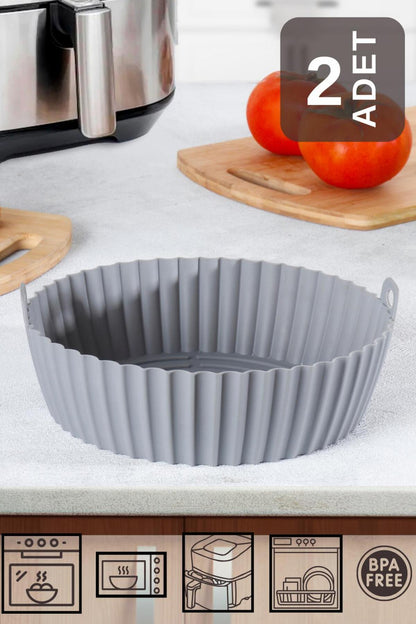 2 Adet Silikon Air Fryer Pişirme Kabı Ithal - Tüm Cihazlara Uyumlu - Gri