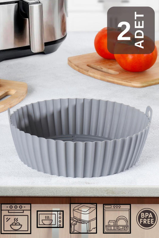 2 Adet Silikon Air Fryer Pişirme Kabı Ithal - Tüm Cihazlara Uyumlu - Gri