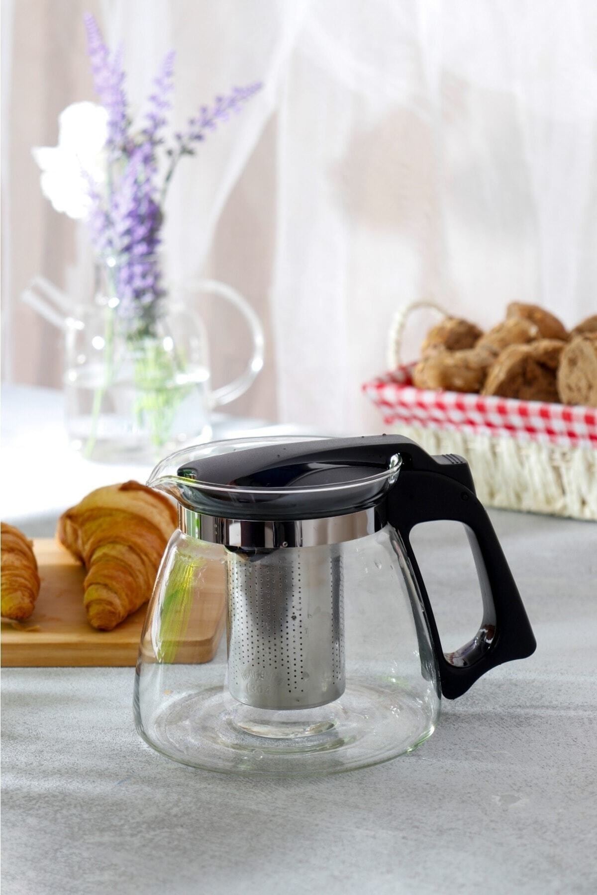 Siyah Süzgeçli Cam Demlik 1100 Ml