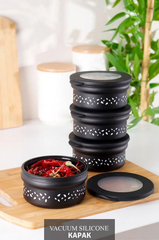 4 Adet Vakumlu Kapak Cam Saklama Kabı - Cam Kahvaltı Seti