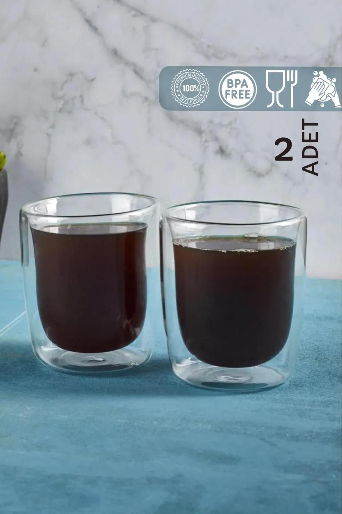 2 Adet Çift Cidarlı Cam Americano Bardağı