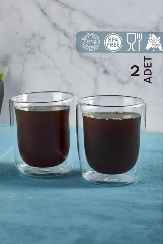 2 Adet Çift Cidarlı Cam Americano Bardağı