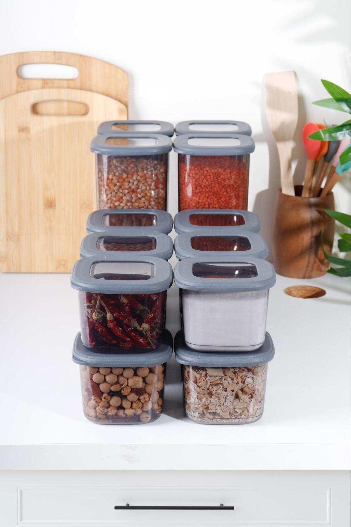 12'li Mega Set Kare Erzak Saklama Kabı - 4x 0,55lt 1,2 Lt 1,75lt Antrasit