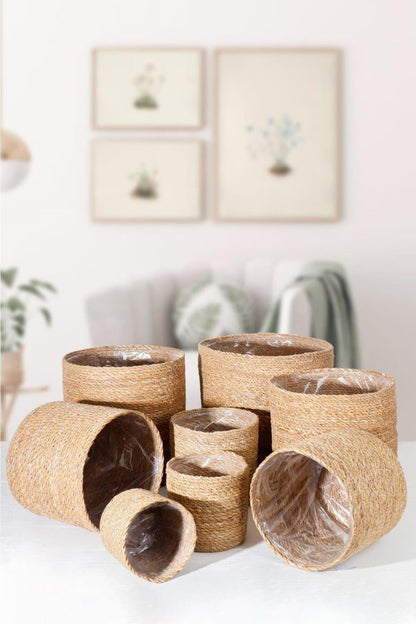 8'li Handmade Hasır Saksı Sepet Organizer Set