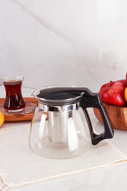 Siyah Süzgeçli Cam Demlik 1100 Ml