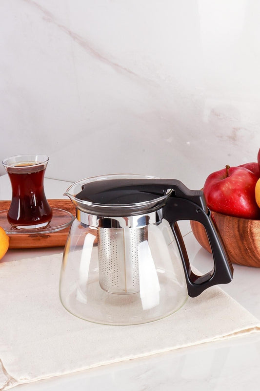 Siyah Süzgeçli Cam Demlik 1100 Ml