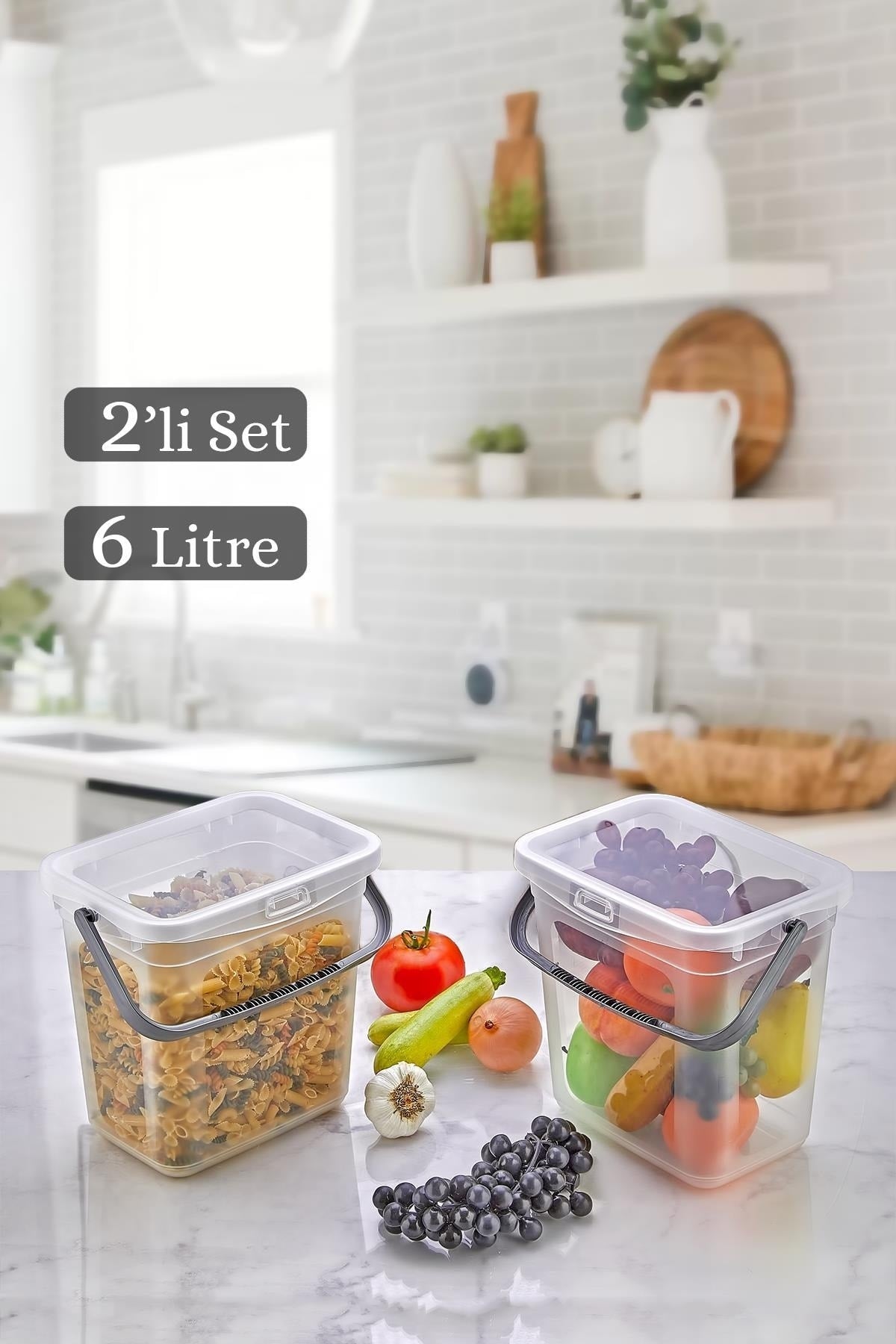 2'li 6 Lt Şeffaf Erzak Saklama Kabı - Çok Amaçlı Un Deterjan Saklama Kabı 2x(6000ml)