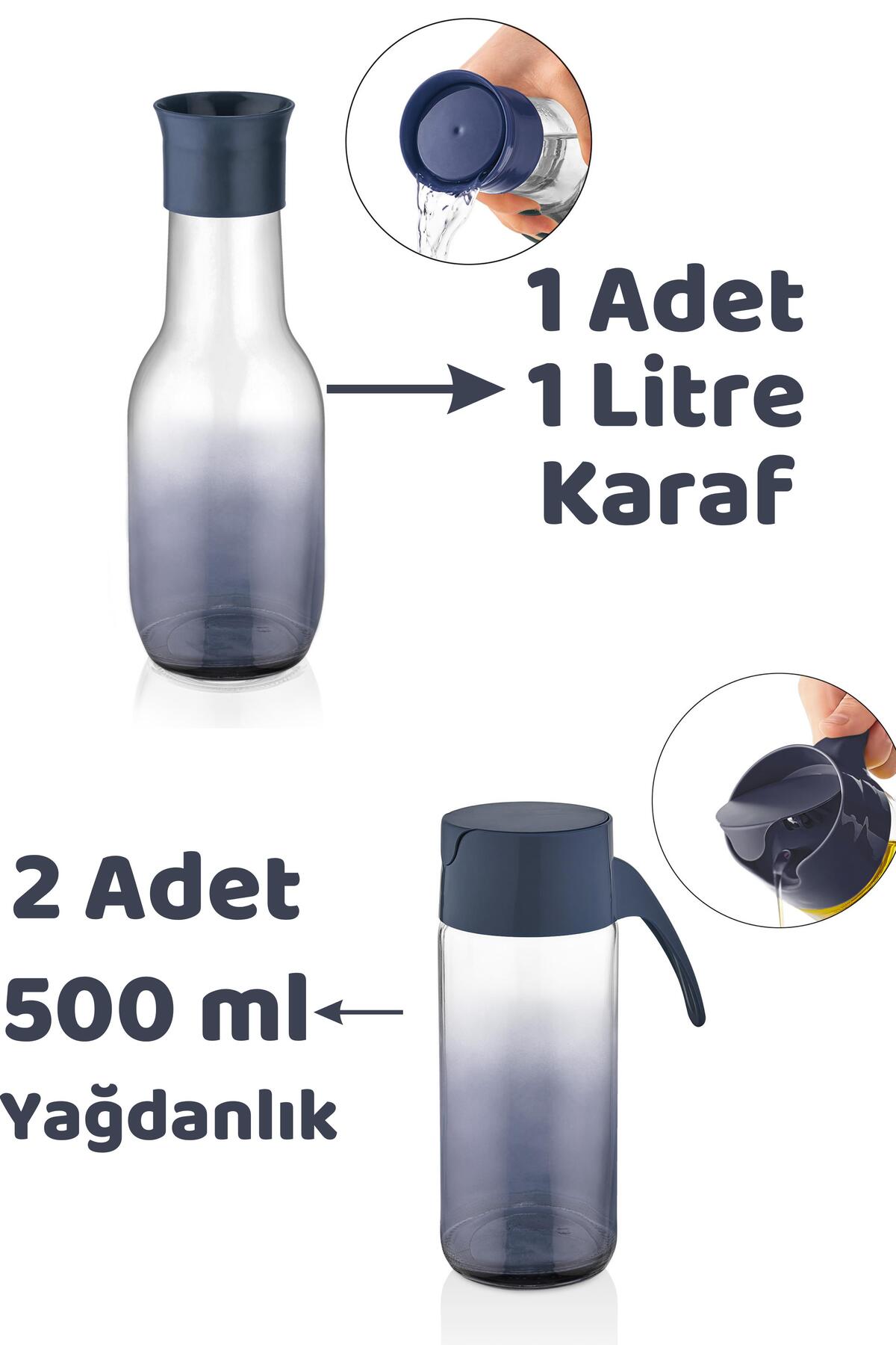 Lacivert Rainbow 7 Parça Mutfak Seti – Karaf Sürahi Yağlık Rende Limon Sıkacağı Tuzluk